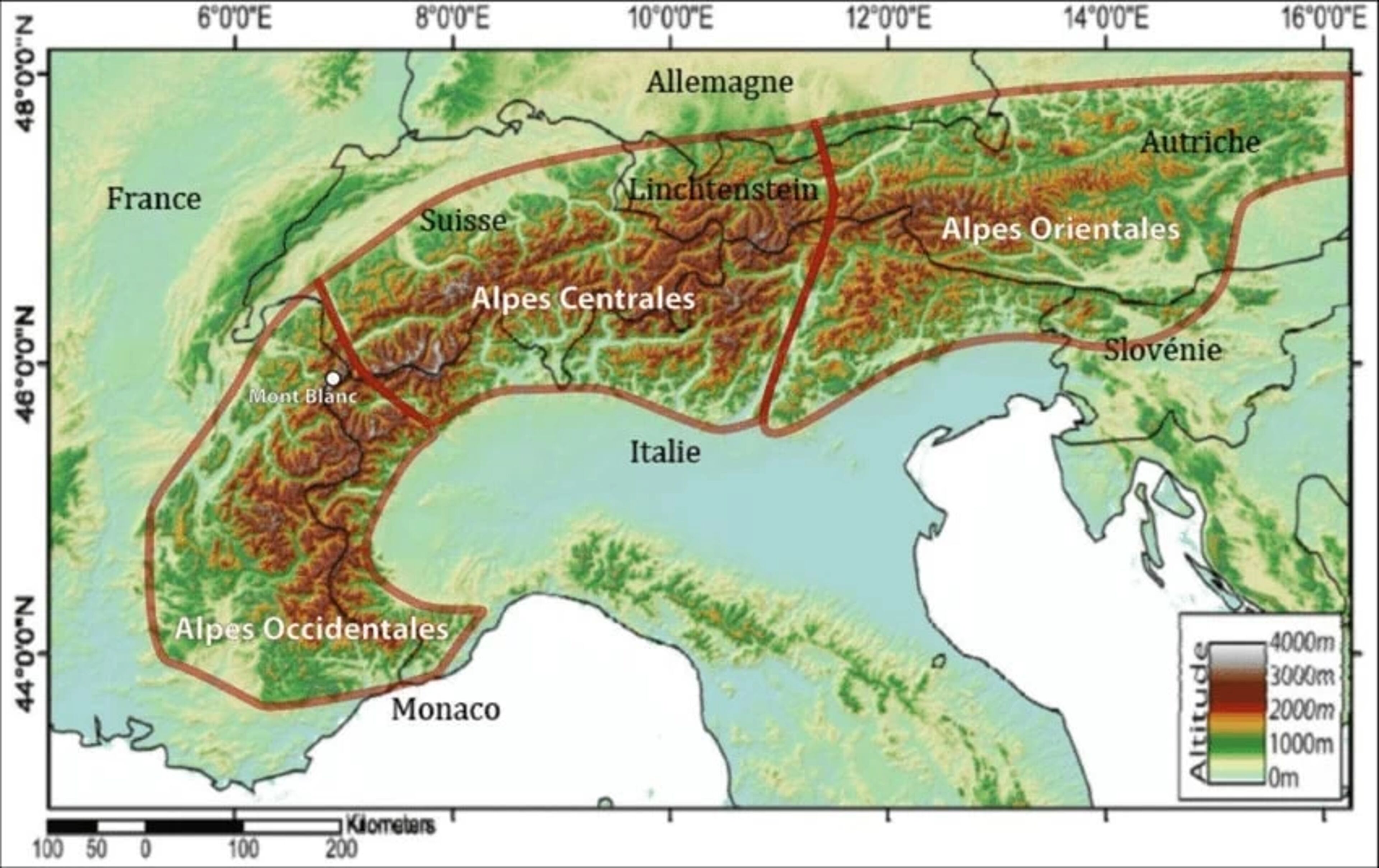 Carte topographique des Alpes